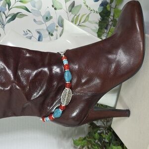 Western Boho Silver and Turqupise Blue Orange Chain Boot Bracelet Jewelry